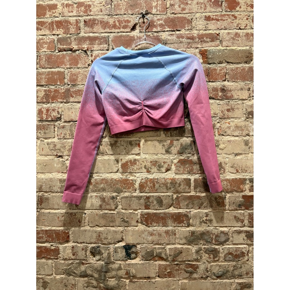 Gymshark Adapt Ombre Seamless Long Sleeve Crop Top Blue Pink Small - Picture 3 of 4